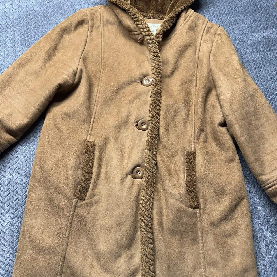 Chaqueta con Capucha St Johns Bay Imitación Gamuza Mujer 1X Lt Marrón Sherpa Abrigo Forrado de Vellón Foto 3 de 4