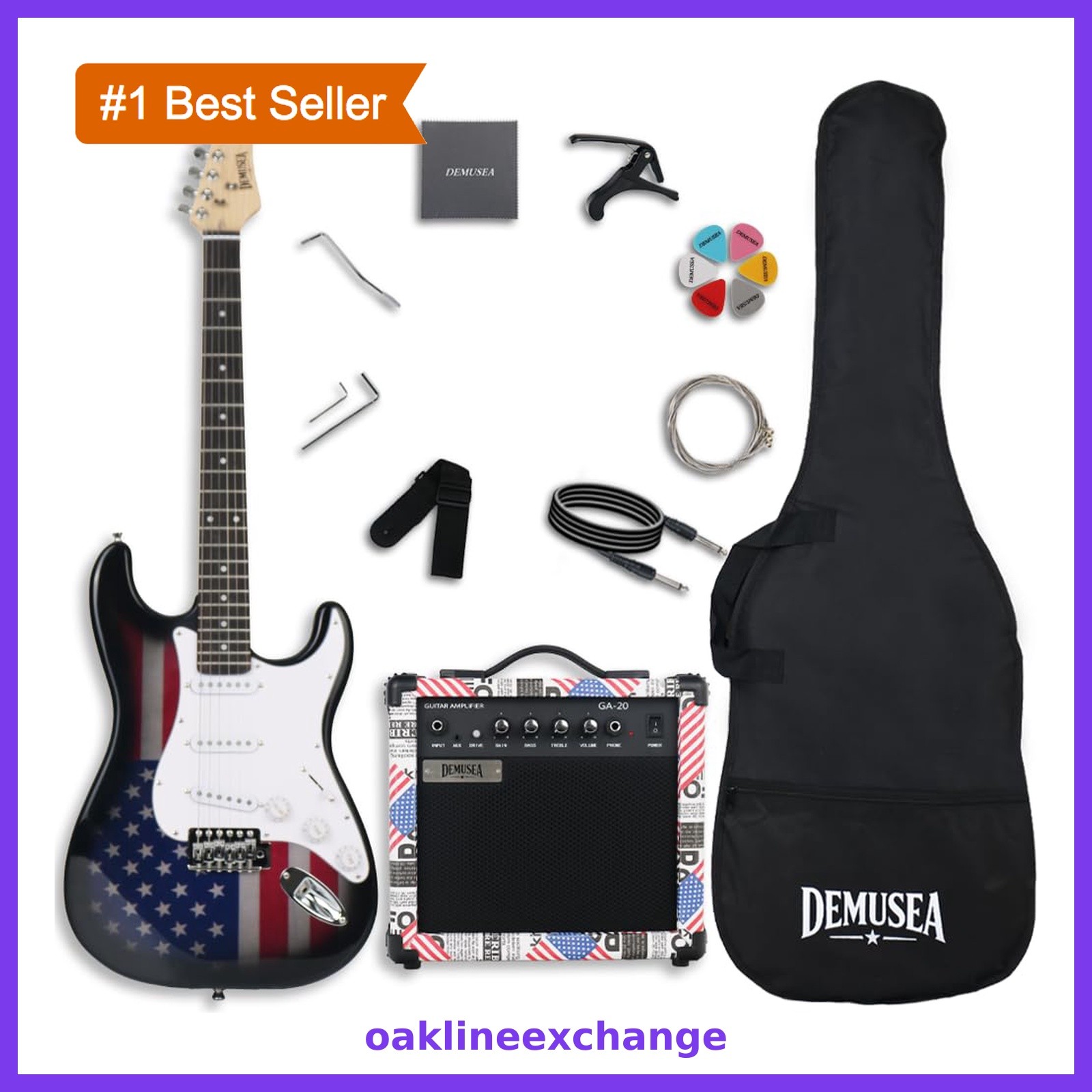 Demusea Flag Veneer Electric Guitar 20W Amp Kit Style ST