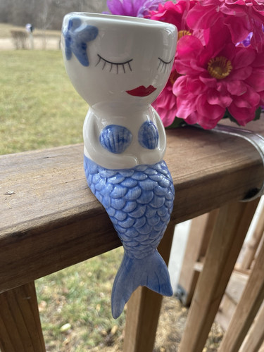 Blue Mermaid Shelf Sitter Mini Succulent Planter Ocean Beach Decor Sexy Fantasy - Picture 1 of 11