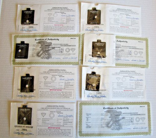 Lot - 7 Vintage Lindenwold's Fine Jewelers 1 Carat Cubic Zirconia Diamond w/Cert