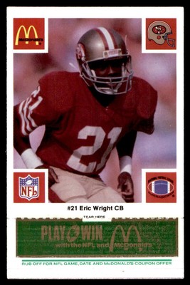 1986 McDonald's Football Green #586 49ers Eric Wright #21 NM *g1