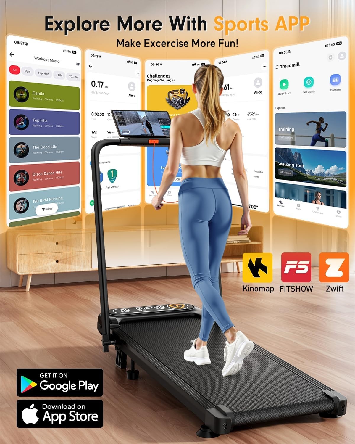 Max15% Incline Treadmill 3.5HP Heavy Duty Running&Walking Treadmill for Home&Gym 2