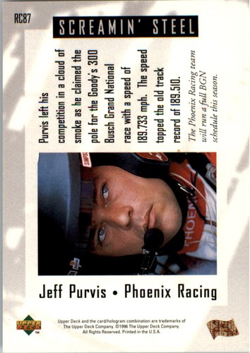 1996 Upper Deck Road To The Cup #RC87 Jeff Purvis's Car - RAC - Picture 2 of 2