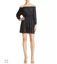 Show me Your MuMu Esmeralda Off The Shoulder Black Leopard Ruffle Dress Medium