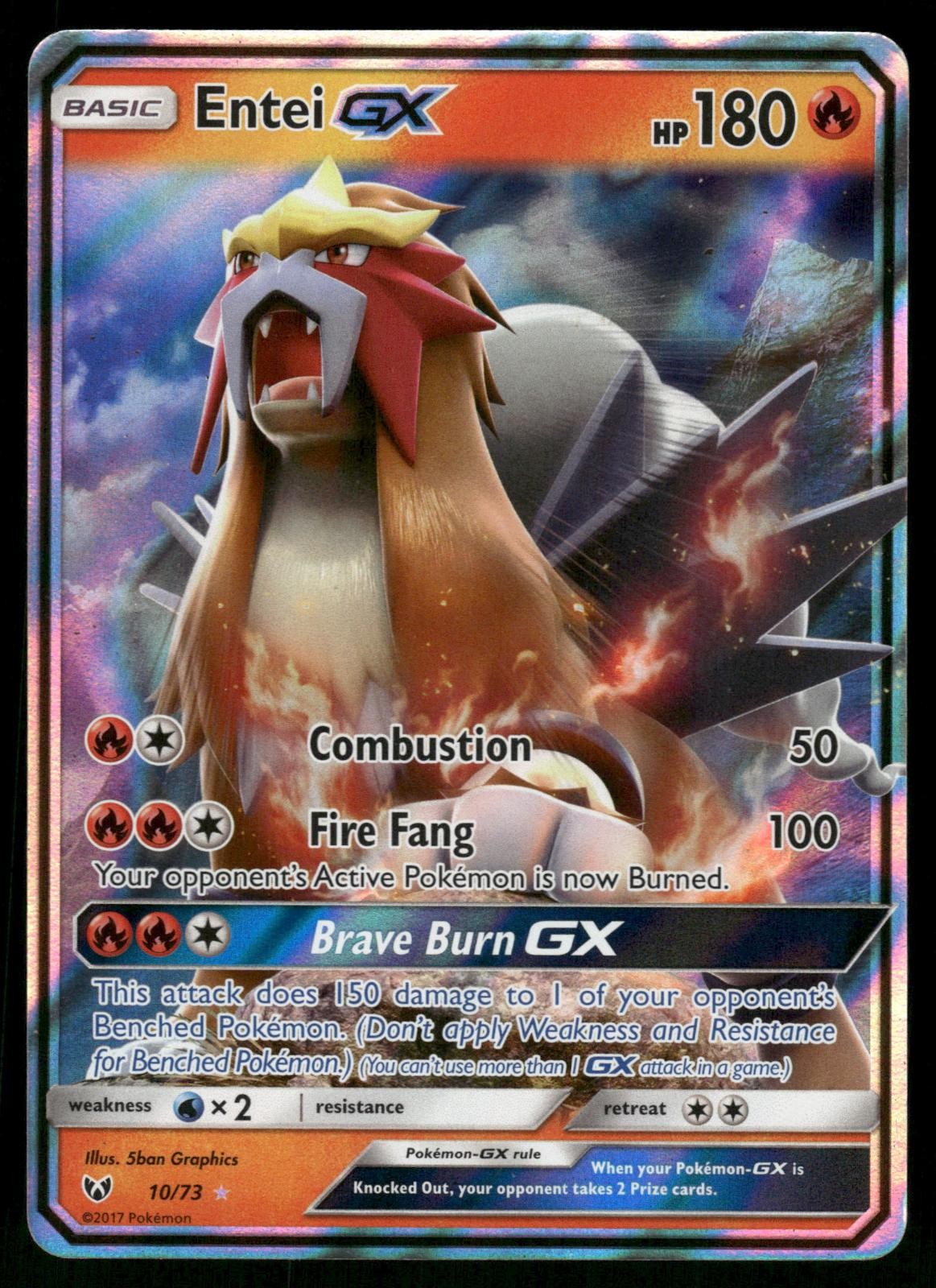 Entei GX 10/73 Holo GX Rare Shining Legends Pokemon Near Mint
