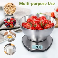 Digital Food Kitchen Scale w/ 1.9QT Bowl Stainless Steel Timer Temp Sensor oz g