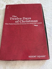 VTG REGENT SQUARE 12 DAYS OF CHRISTMAS ORNAMENT SET Silver Plate Swarovski