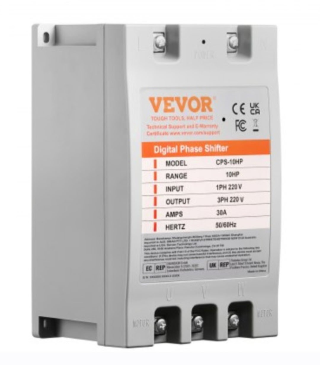 VEVOR 3 Phase Converter 10HP 30 Amp 220-Volt 1 to 3 Phase Digital Phase Shifter
