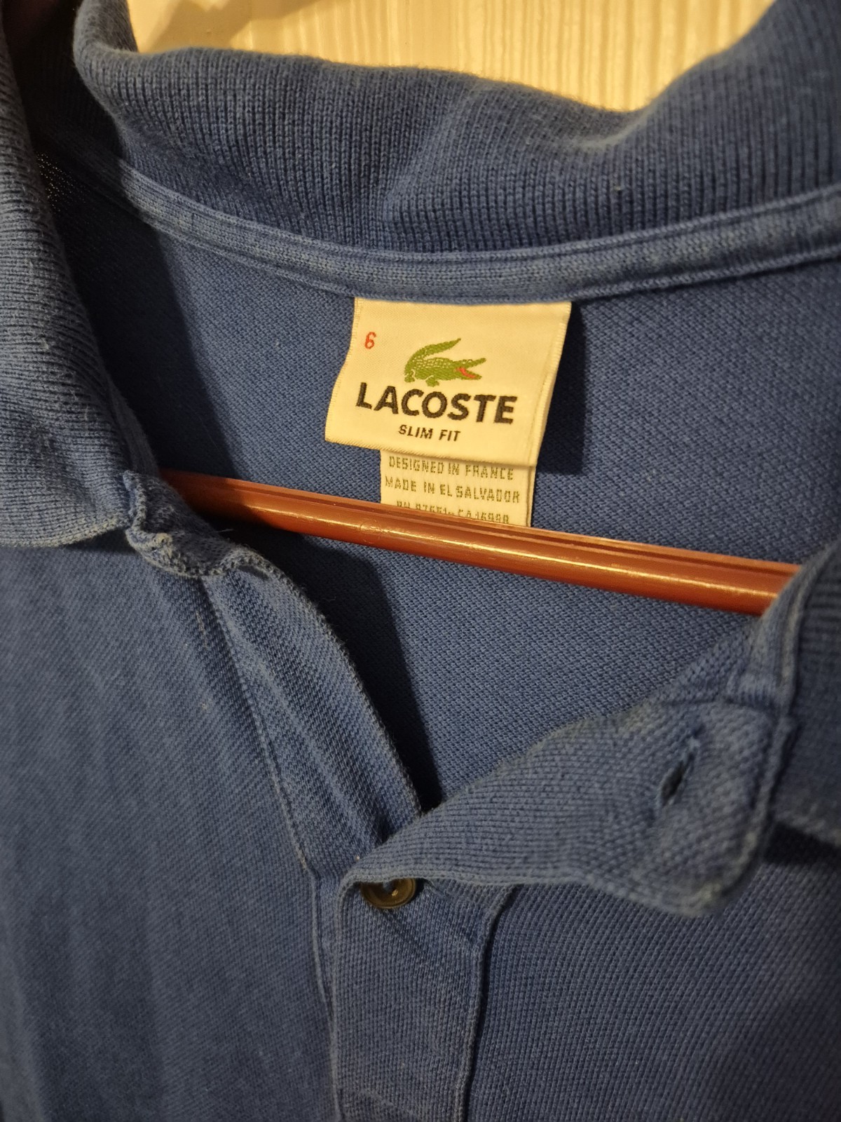 LACOSTE Blue Polo Shirt Mens Size 6 XL Slim Fit Made in Peru Cotton thumbnail 3