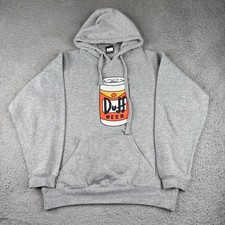 The Simpsons Duff Beer Universal Studios Hoode Adult Small Gray Fleece Pullover