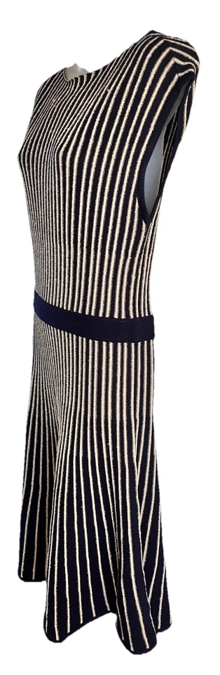 Marc by Marc Jacobs Pauline Wool Knit Dress Navy Metallic Gold Thread Striped M - Image 2 of 4