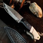8.9" Damascus Camping EDC  Knife Full Tang Resin Fix Handle Blade Leather Sheath — photo 5