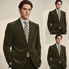Corduroy Men's Suits 2Pcs Evening Dinner Green Notch Lapel Coat Party Jacket