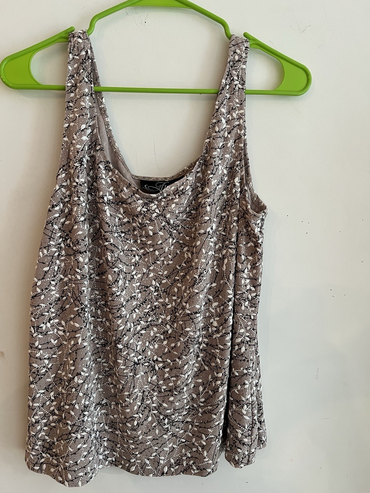 Alex Evenings Sleeveless Printed Tank Top Taupe Brown Stretch Women’s