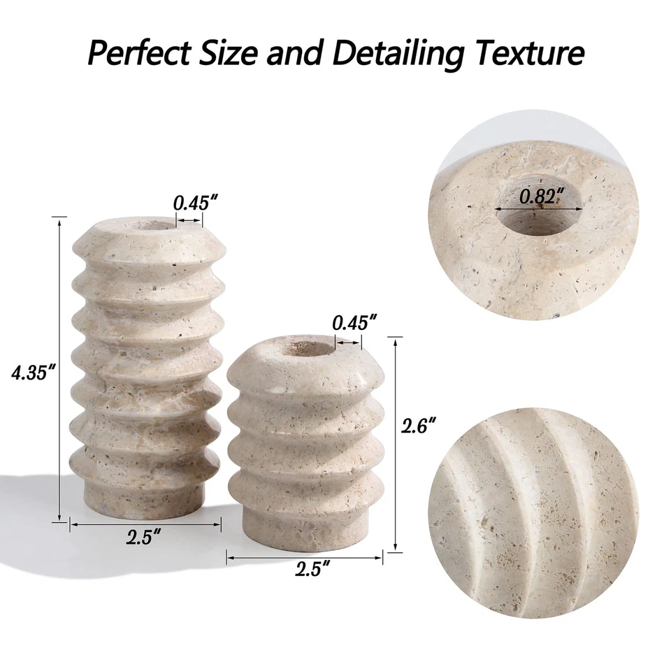 Candelabros de travertino, juego de 2 candelabros de piedra natural decorativos... Foto 2 de 4