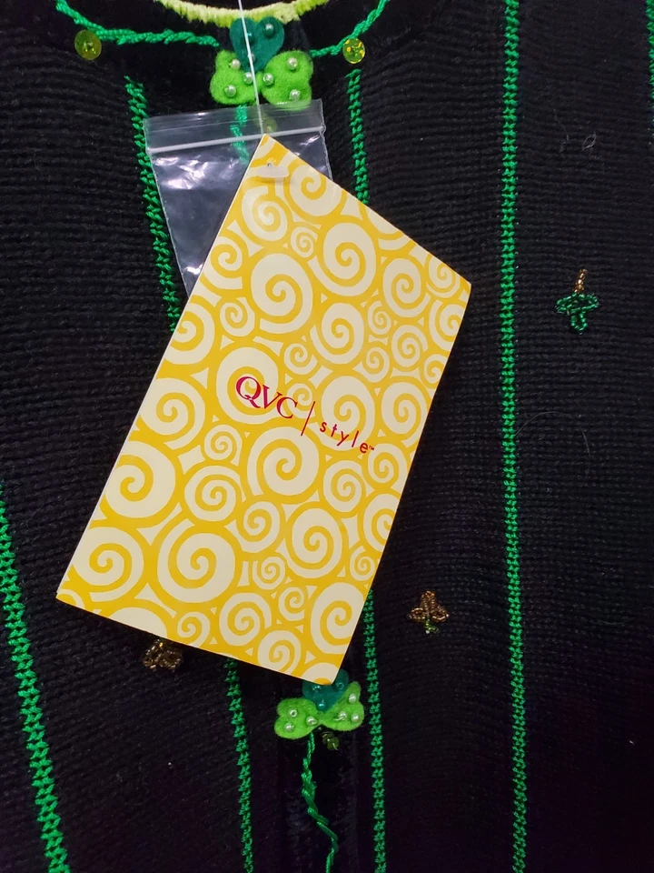 Quacker Factory Cardigan Sweater Womens 3X St Patrick's Day Shamrock Irish Green - Image 4 of 4