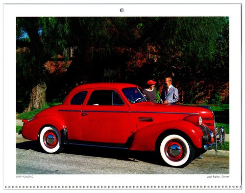 Vintage Car Calendar Page - 1939 Pontiac Coupe (10in x 8in) *Red Car*