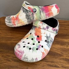 Crocs Classic Multicolor Tie Dye Faux Fur Lined Clogs Slip On Womens 8, Men 6