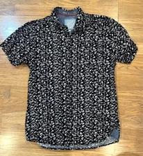 Good Vibes Shirt Mens M Slim Fit Punk Rock All Over Print Button Up Black/White
