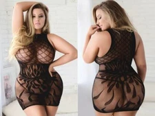 Killer Legs Plus Size Lingerie Diamond Fishnet Sheer Mini Dress Queen 818JT201Q