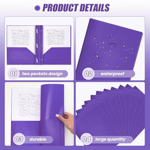 Pieces Plastic Folders with Pockets and Prong Folders with Prongs 60 Purple - Picture 4 of 7