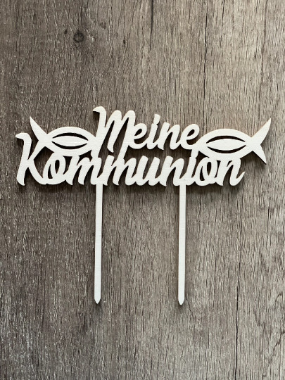 CAKE TOPPER Meine Kommunion Holz Kuchenstecker Stecker Torte Konfi Fische