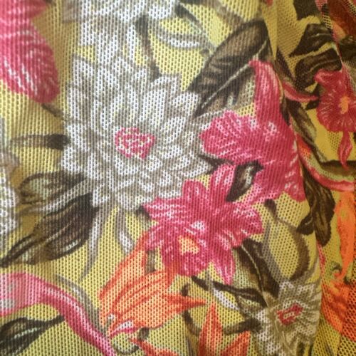 Vintage solarbräunte durchgehende Bikinihose Damen Blumenmuster rosa gelb hoch geschnitten L " - Bild 2 von 5