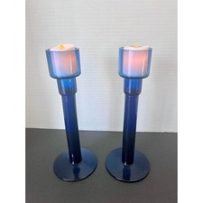 VTG set of 2 Netherlands Cobalt Blue Glass Candle Holder