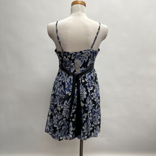 INC International Concepts Women's Bubble Dress 6 Petite Black Blue Floral Silk - Picture 3 of 10
