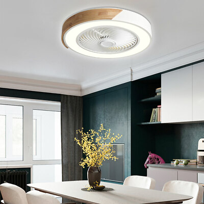 22 Inch Modern Ceiling Fan Light Round Semi Flush Mount Lamp Dimmable Remote