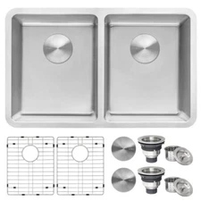Ruvati 28-inch Undermount 50/50 Double Bowl 16Gauge Kitchen Sink- RVM5077 (4092)