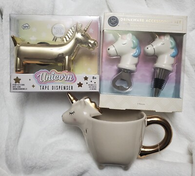Unicorn 3-D Coffee Mug, Tape Dispenser and Bottle Opener Lot