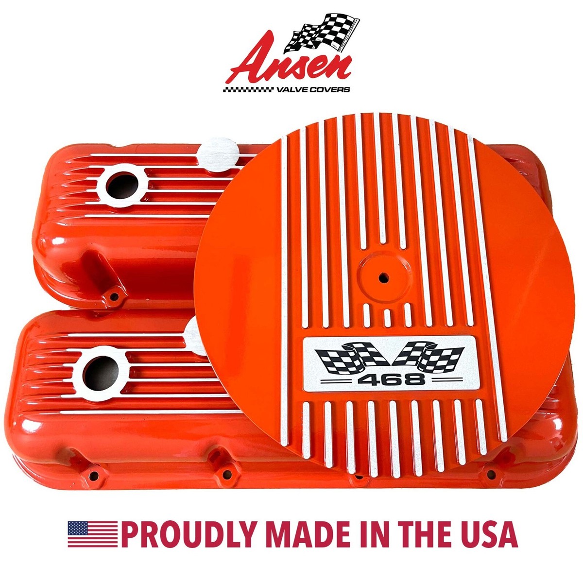 468 Big Block Chevy Finned Orange Valve Covers & 14
