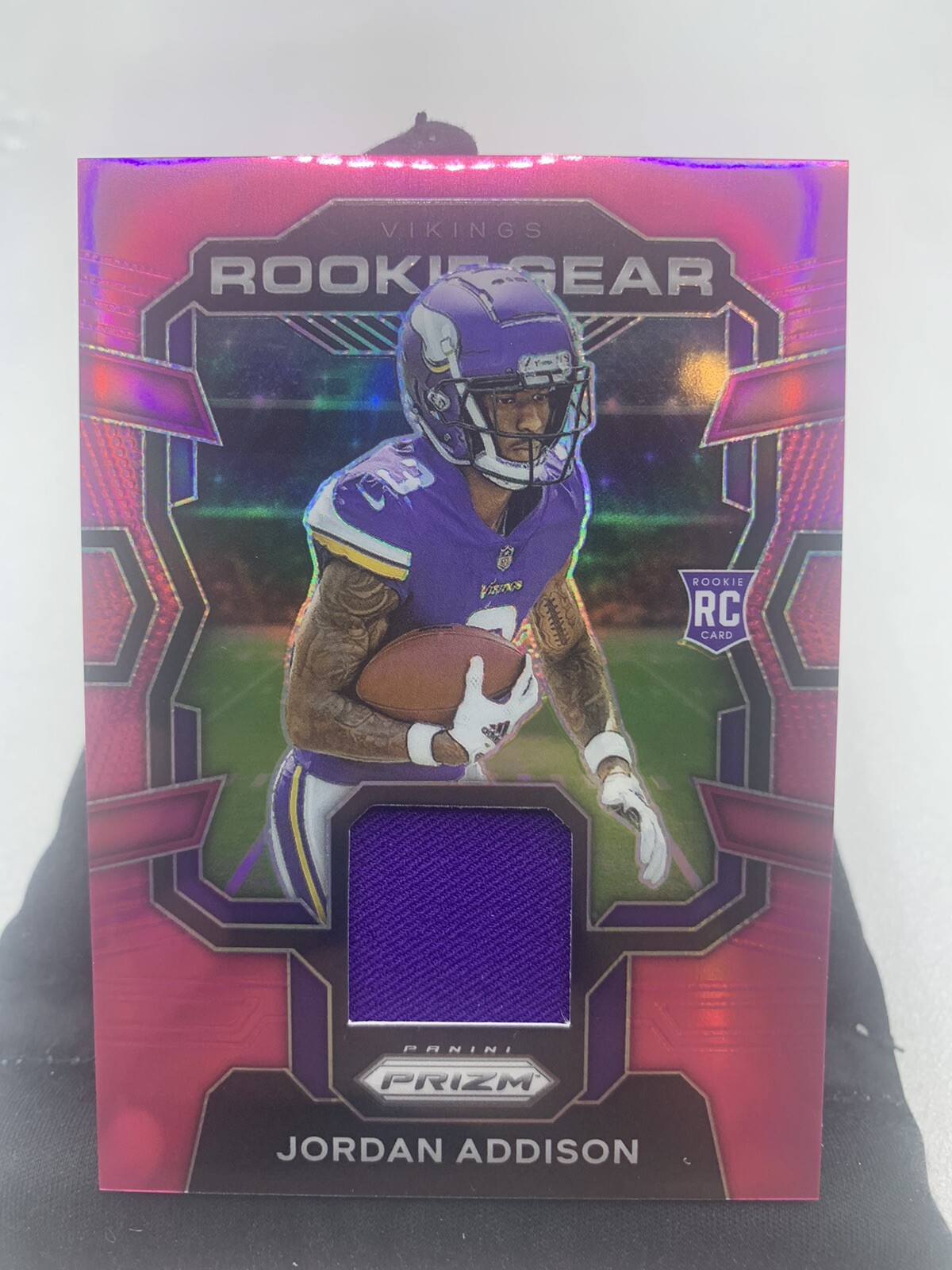 2023 Panini Jordan Addison Rookie Gear Pink Prizm Rookie RC Minnesota Vikings D1