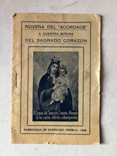 Antique 1946 Mexican Nine Days of Mourning Christian SEÑORA DEL SAGRADO CORAZON - Afbeelding 1 van 8