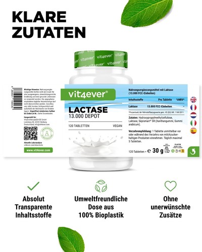 Lactase 13000 - 120 Tabletten á 13.000 FCC - Laktoseintoleranz hochdosiert - Bild 4 von 6