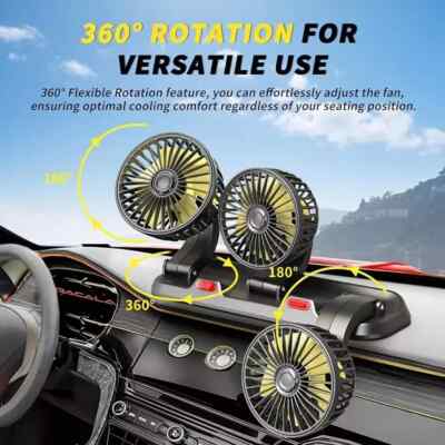 Fan 360° Rotatable Triple Heads Air Circulator Fan 12V