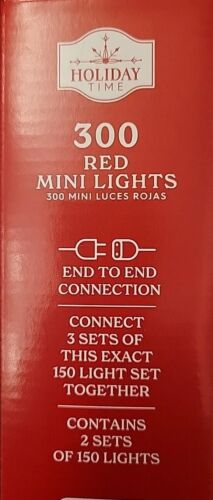 Holiday Time Red 300 Mini Lights With Green Wire Lighted 19.5 Ft Valentines NEW - Picture 2 of 4