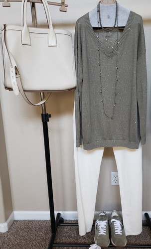 New Brunello Cucinelli $1795 3XL IT/12-16US V-Neck Linen/Sequins/Monili Pullover - Picture 19 of 23