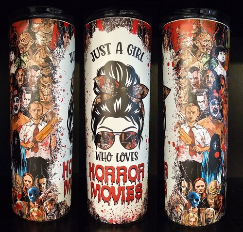 Película de terror chica brilla en la oscuridad. Vaso de 20 oz con tapa y paja - Imagen 2 de 6