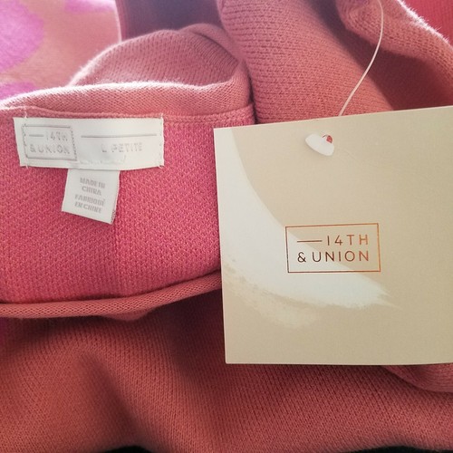 14th & Union NWT Size LP Petite Floral Jacquard Knit Sweater Pink - Picture 3 of 4