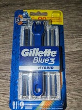 GILLETTE BLUE 3 HYBRID RAZOR + 9 CARTRIDGE Sensor Compatible Blades US Seller