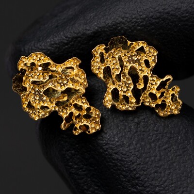 Herren-Ohrstecker 10 K massiv Gelbgold Diamantschliff Hip Hop Nugget Schraubverschluss