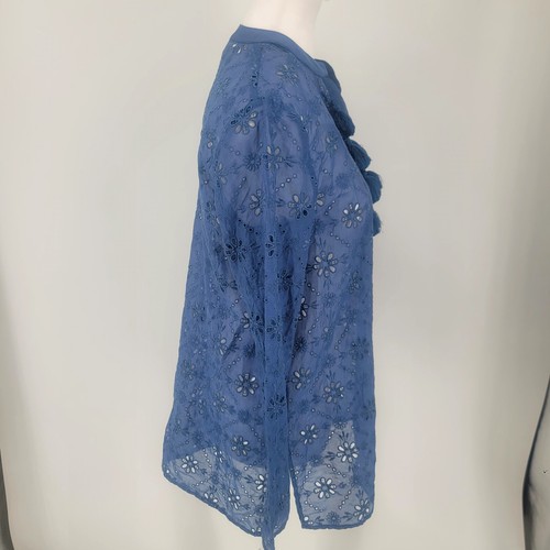 Jade By Johnny Was Vidya Eyelet Shirt Tassel Blue Long Sleeve Size XS NEW - Picture 6 of 10