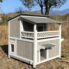 Insulated Outdoor Cat House Door Winter Feral Cats Shelter Outside Indoor Wooden