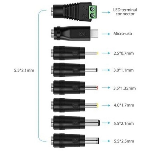 Cavo di Alimentazione Ricarica 19Tips USB 5.5mm/2.1mm 3.5mm/1.35mm 5V DC Barrel Jack Spina - Foto 11 di 12
