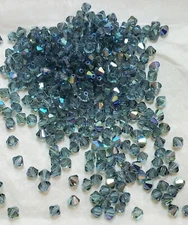 Vintage Swarovski 5301 4mm bicone beads, Indian Sapphire AB (48pcs)