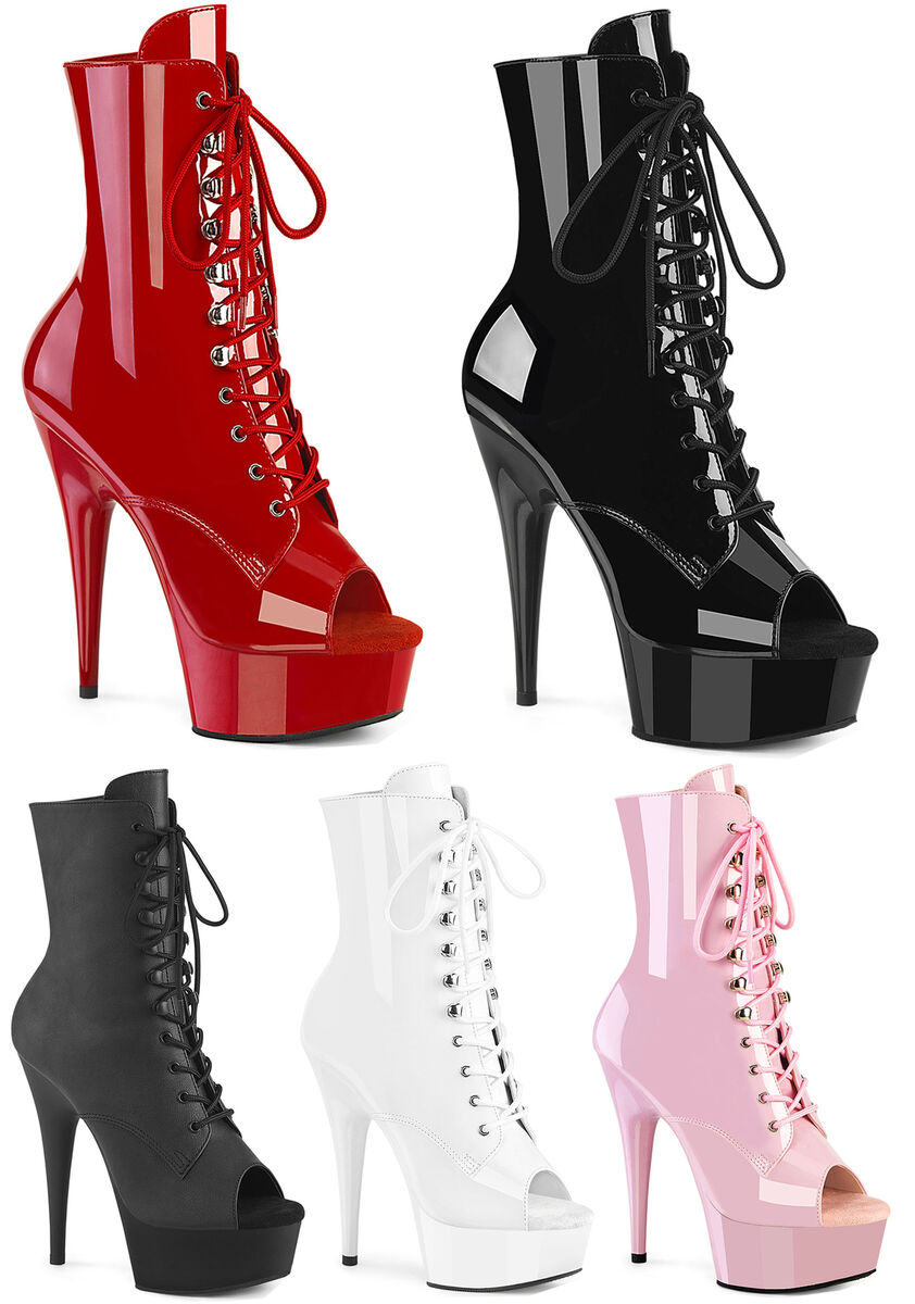 Pleaser 6 Inch Heel, 1 3/4 Inch Platform Peep Toe Lace-Up Pleaser 6 Inch Heel, 1 3/4 Inch Platform Peep Toe Lace-Up