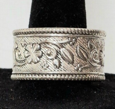 EXTRA BREITER HERRENRING 925 STERLINGSILBER FLORAL GRÖSSE 14