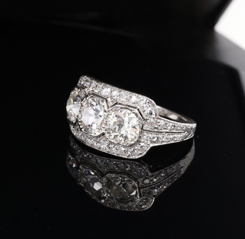 Handmade Deco 2.18cttw Old Cut Diamond Cluster Platinum Ring Sz J1/2 Val $14360 - Picture 3 of 6